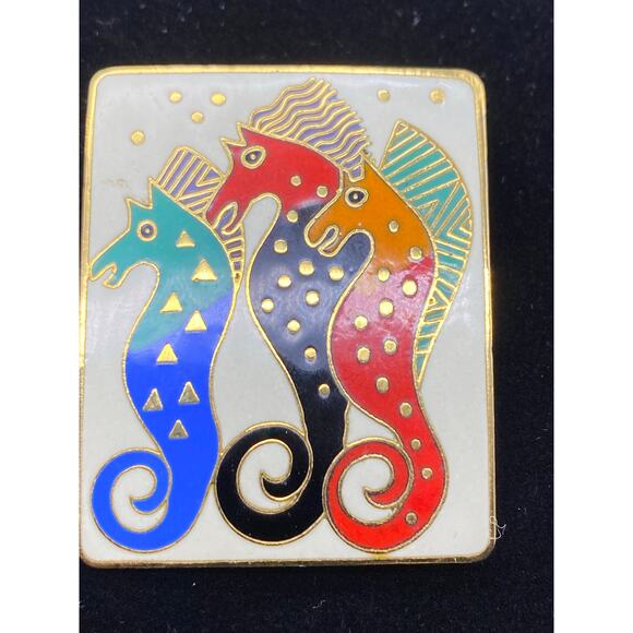 Laurel‎ Burch Sea Stallion Pin Brooch Gold Tone Cloisonné Jewelry Vintage - Picture 4 of 7